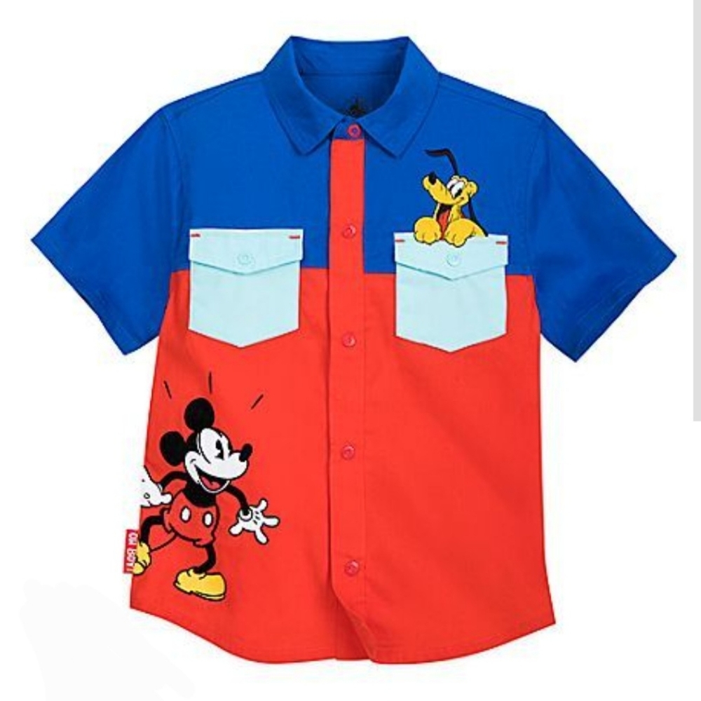 Mickey Mouse and Pluto Woven Toddle Shirt - New 5T